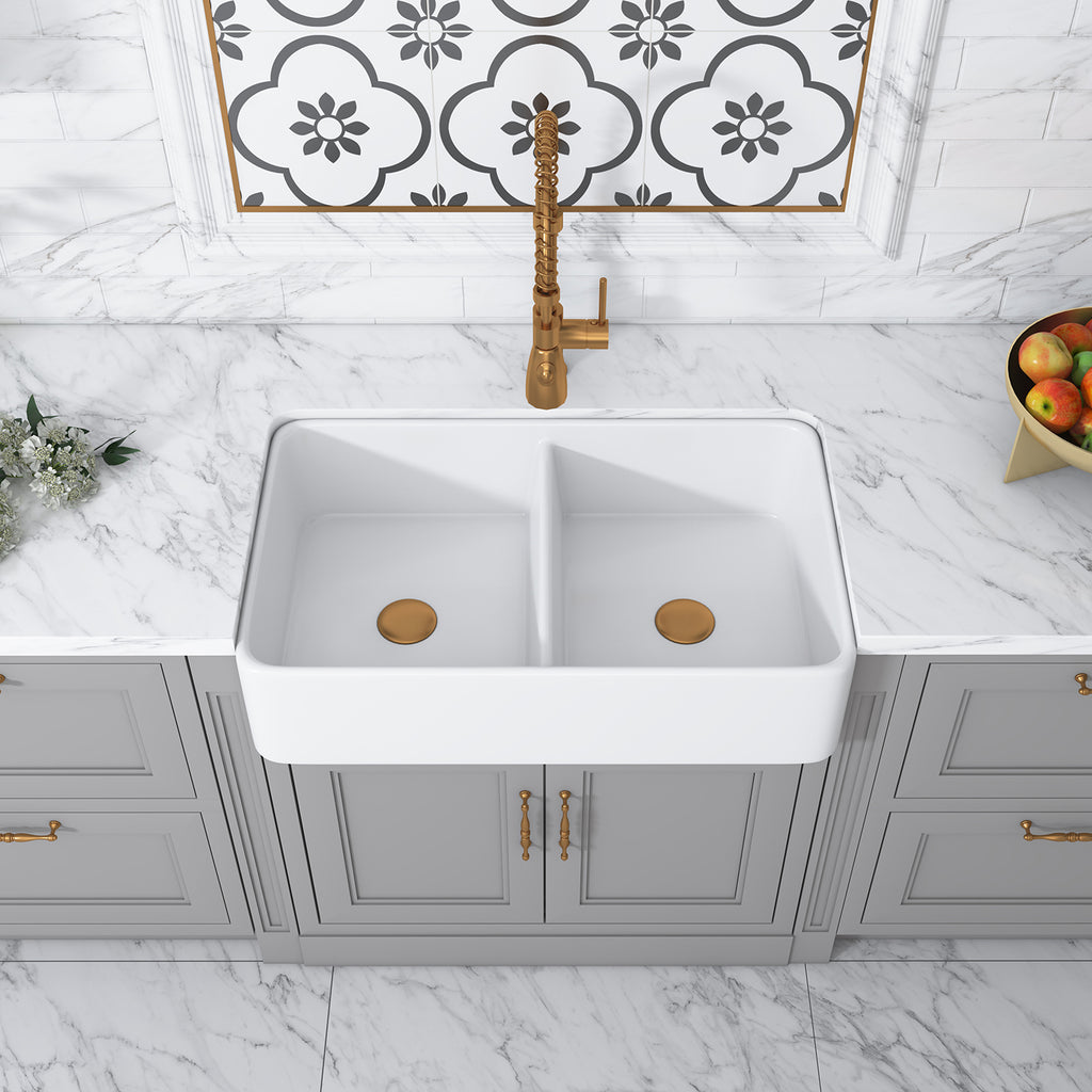 Trieste Glossy White Ceramic Rectangular 32" L x 19.7" W Vessel Bathroom Double Sinks