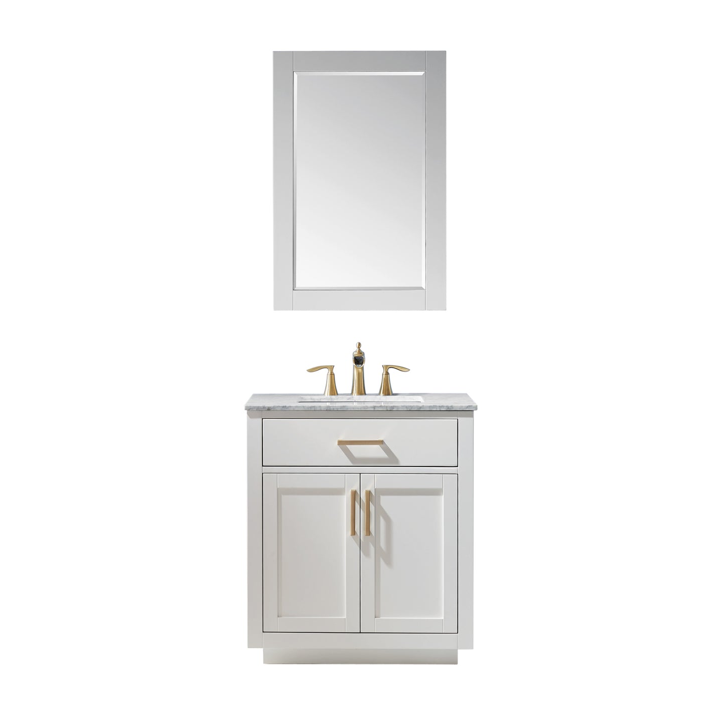 Ivy Single Bathroom Vanity Set in Gray and Carrara White Marble Countertop with Mirror