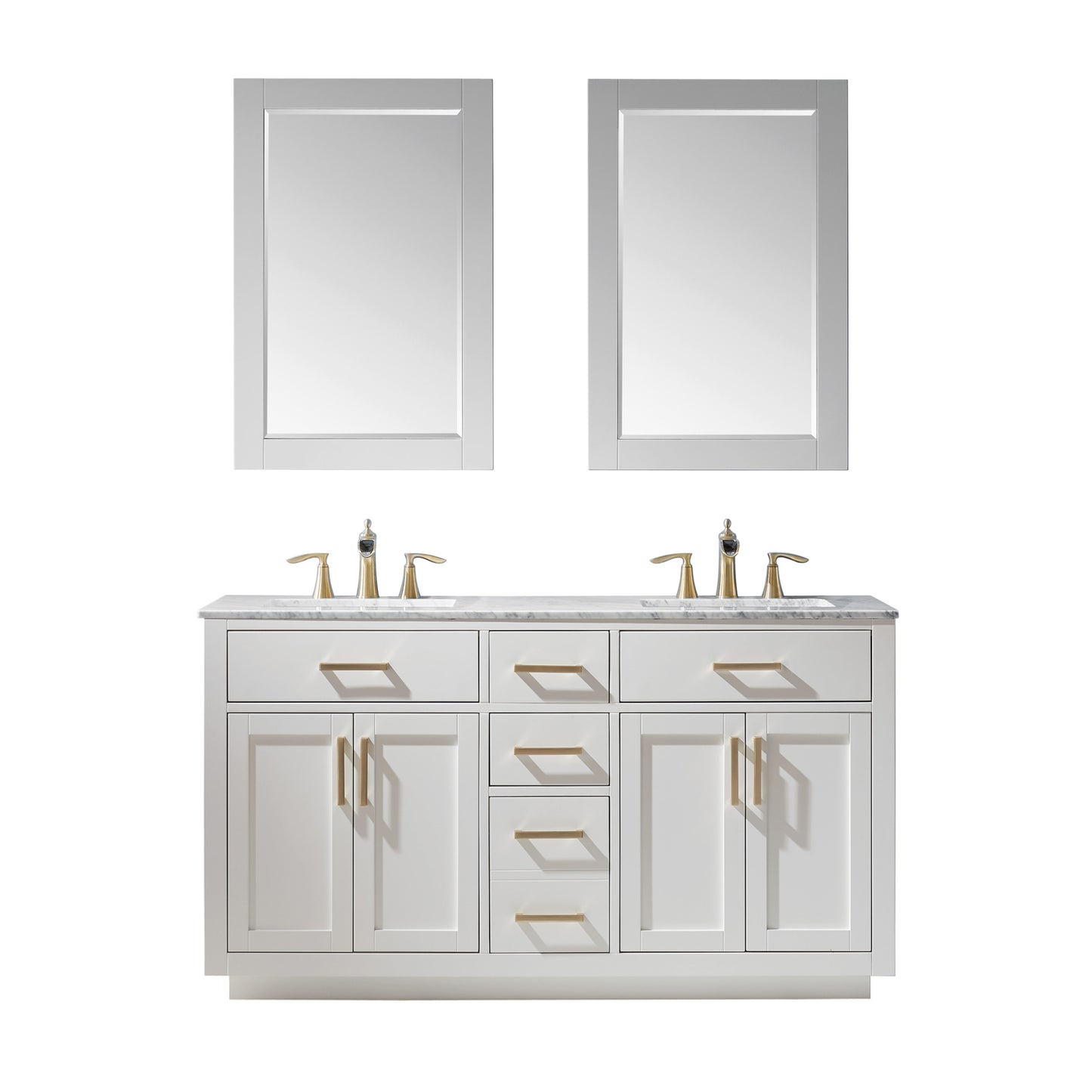 Ivy Double Bathroom Vanity Set in Gray and Carrara White Marble Countertop