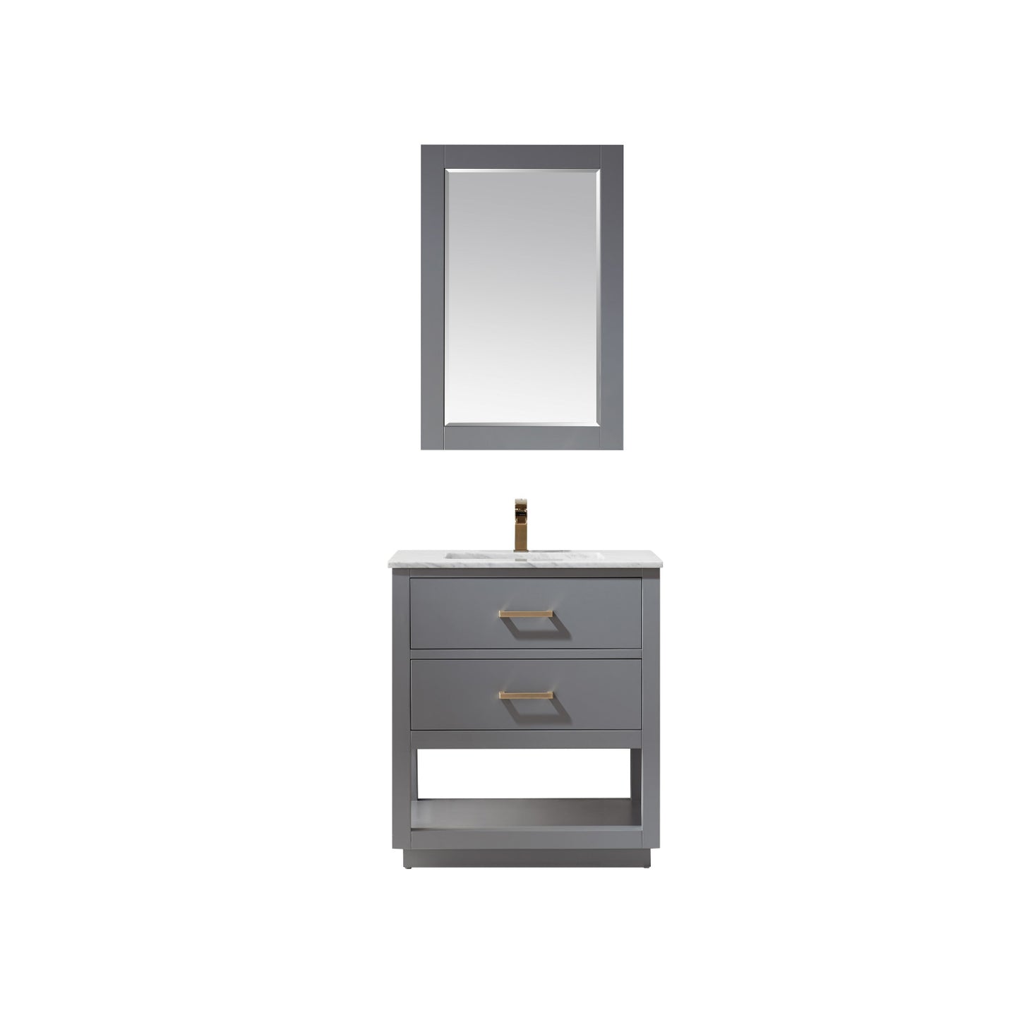 Remi Single Bathroom Vanity Set in Gray and Carrara White Marble Countertop with Mirror