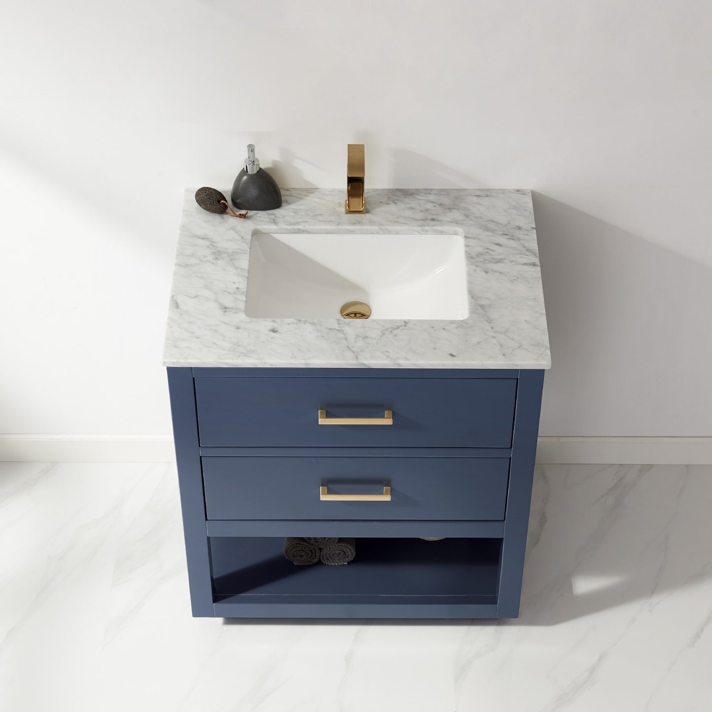 Remi Single Bathroom Vanity Set in Gray and Carrara White Marble Countertop with Mirror
