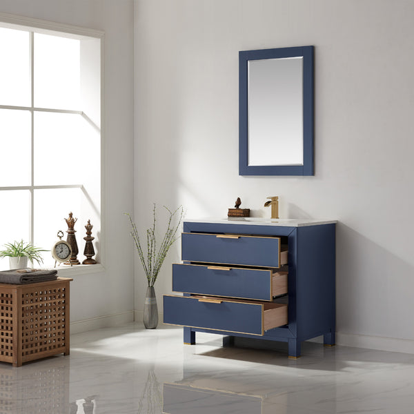 Jackson Single Bathroom Vanity Set in Royal Blue and Composite Carrara White Stone Countertop