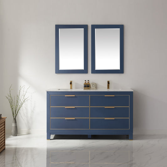 Jackson Double Bathroom Vanity Set in Royal Blue and Composite Carrara White Stone Countertop