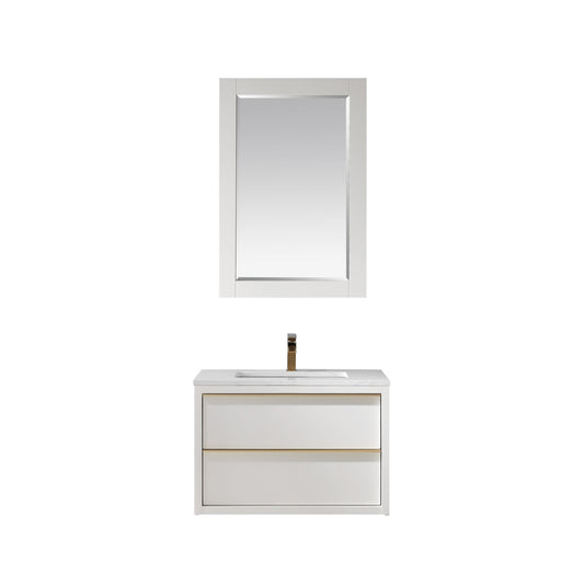 Morgan Single Bathroom Vanity Set in White and Composite Carrara White Stone Countertop