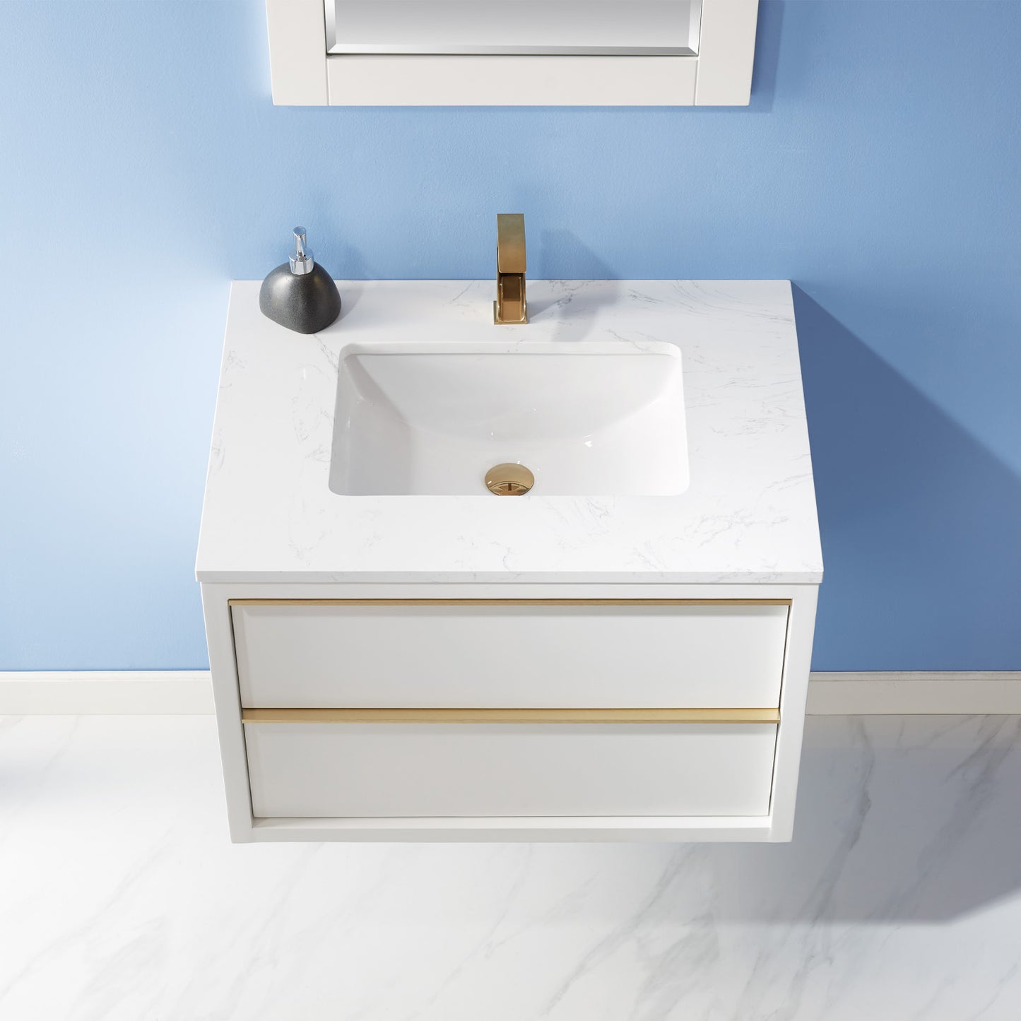 Morgan Single Bathroom Vanity Set in White and Composite Carrara White Stone Countertop