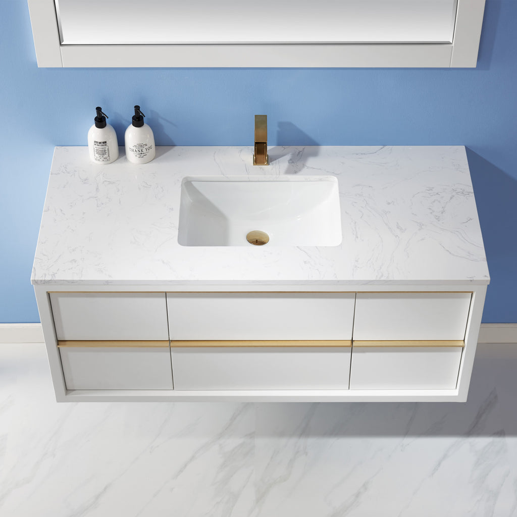 Morgan Single Bathroom Vanity Set in White and Composite Carrara White Stone Countertop