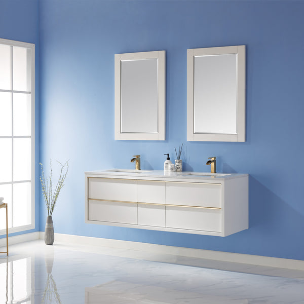 Morgan Double Bathroom Vanity Set in White and Composite Carrara White Stone Countertop