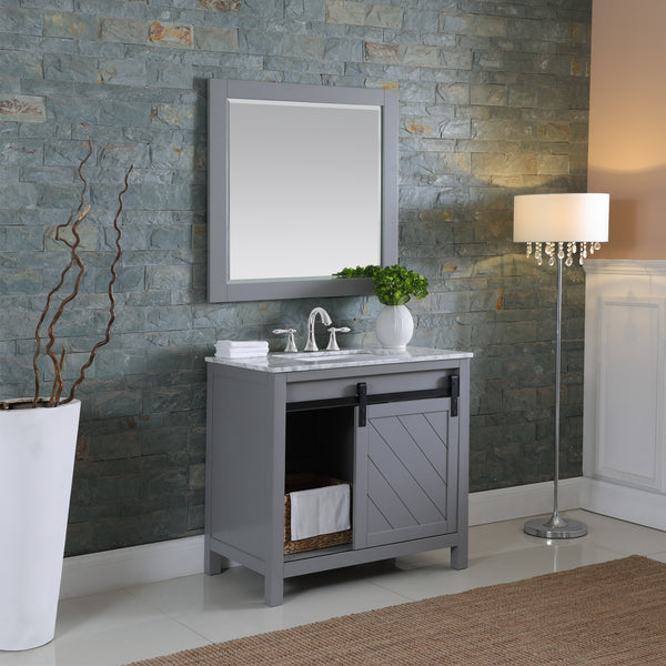 Kinsley Single Bathroom Vanity Set in Gray and Carrara White Marble Countertop