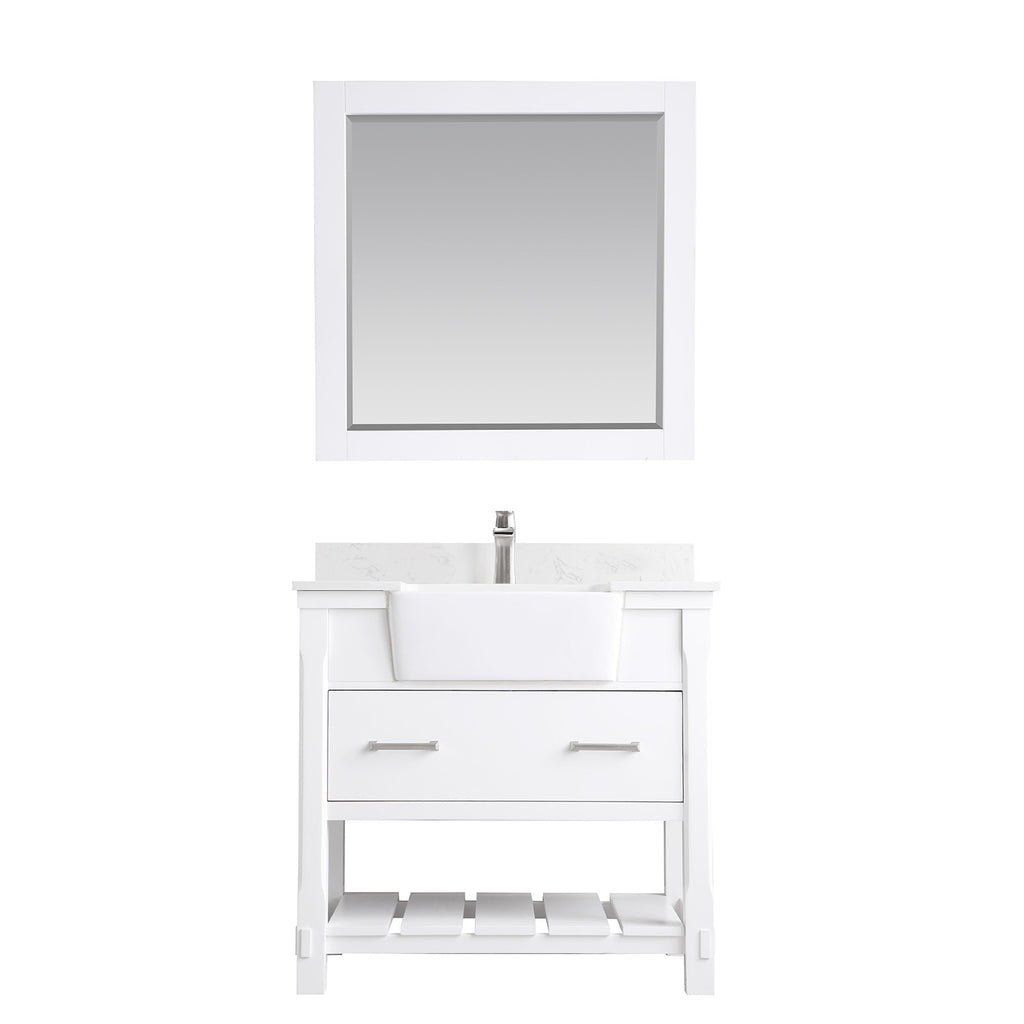 Georgia Single Bathroom Vanity Set in Jewelry Blue and Composite Carrara White Stone Top with White Farmhouse Basin