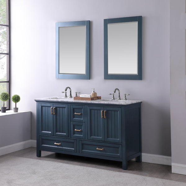 Isla Double Bathroom Vanity Set in Gray and Carrara White Marble Countertop