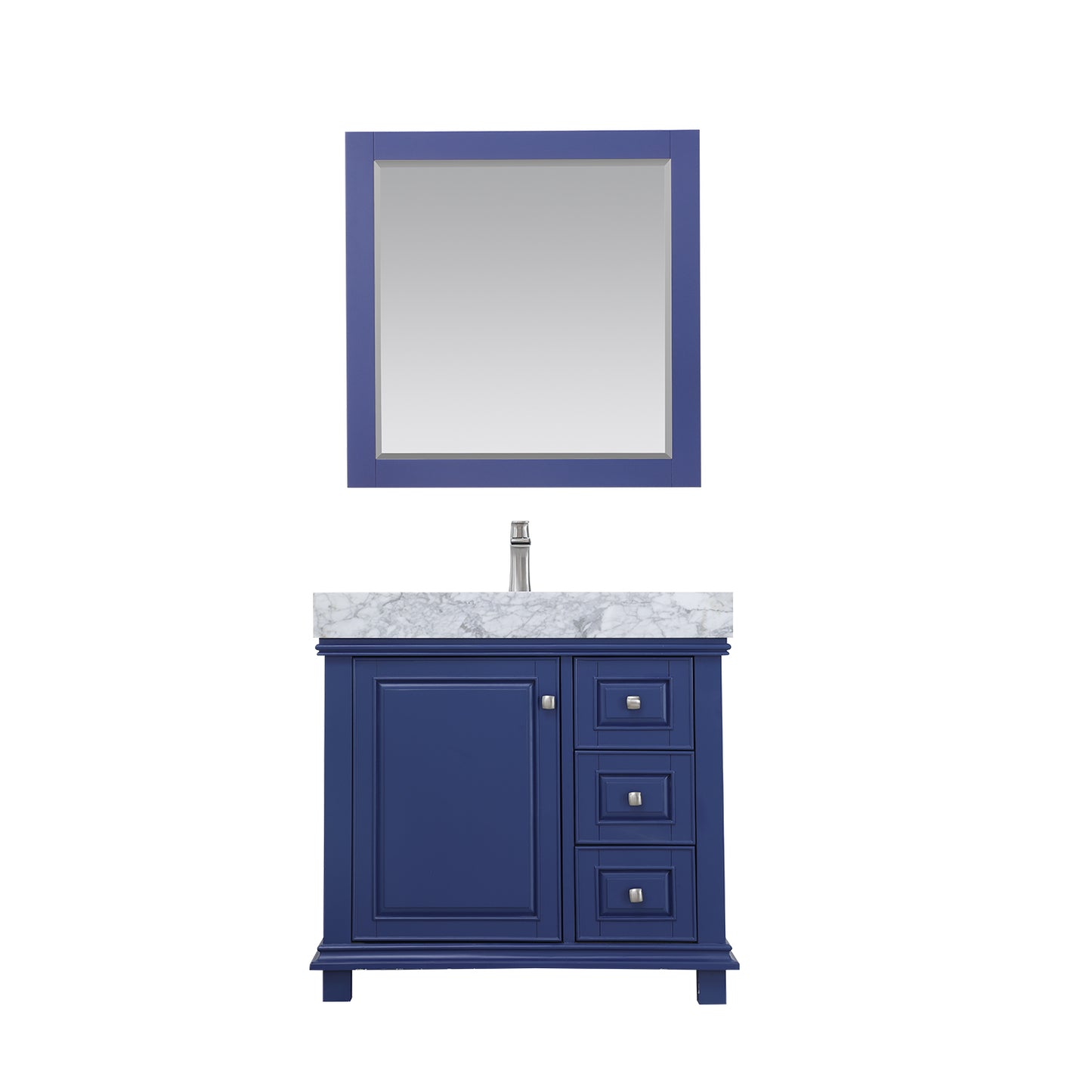 Jardin Single Bathroom Vanity Set in Jewelry Blue and Carrara White Marble Countertop