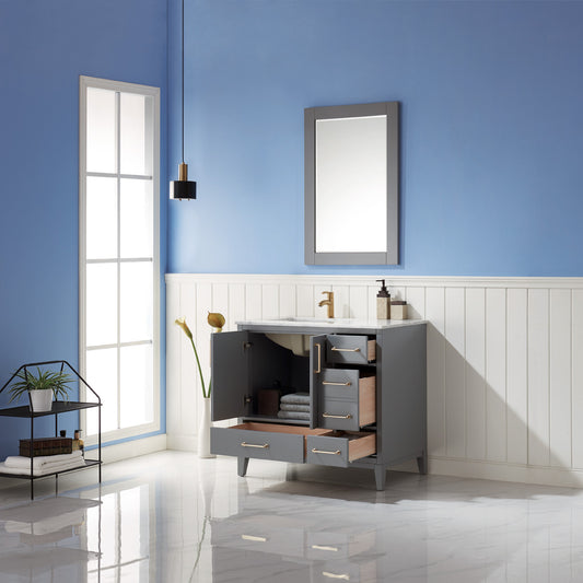 Sutton Single Bathroom Vanity Set in Gray and Carrara White Marble Countertop