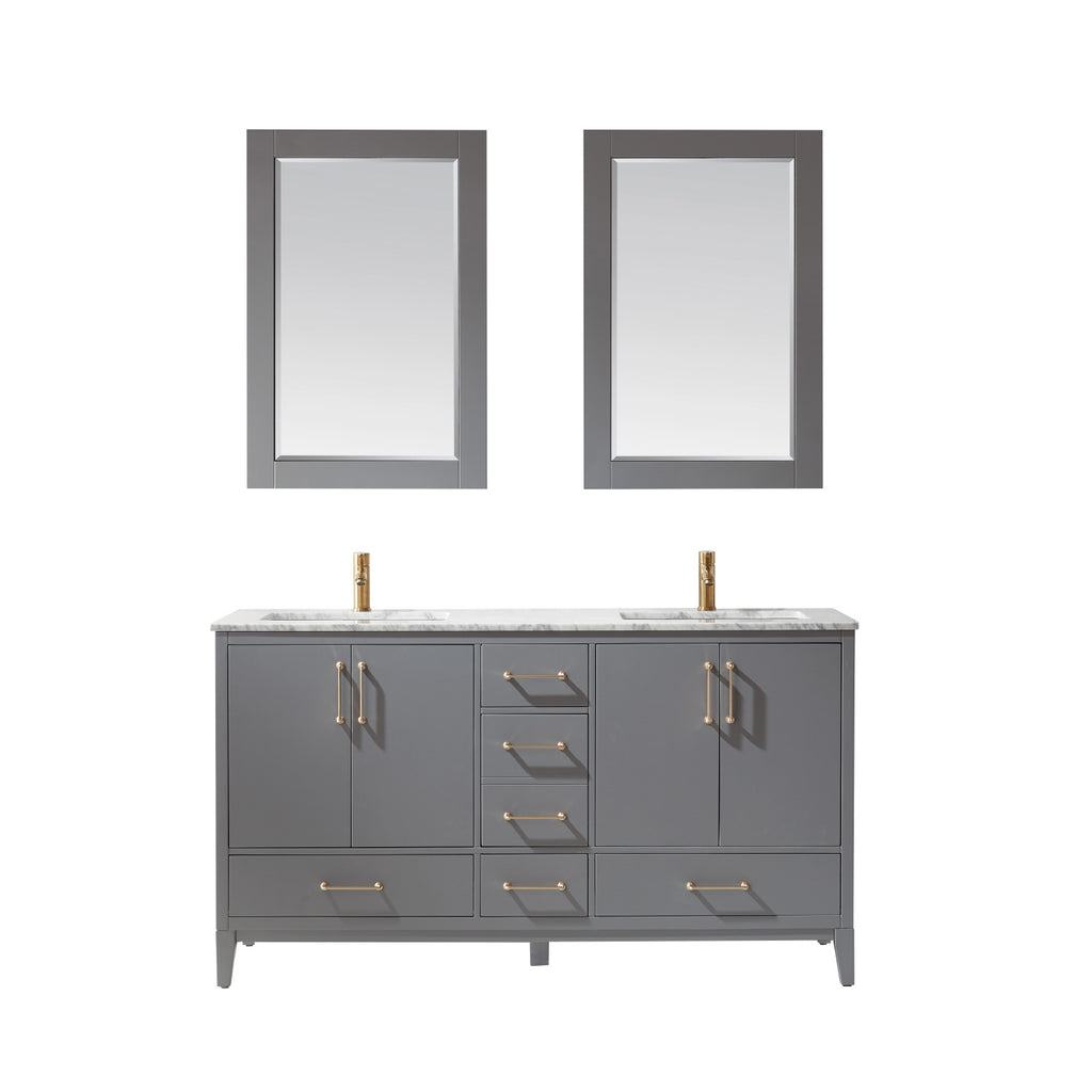 Sutton Double Bathroom Vanity Set in Gray and Carrara White Marble Countertop