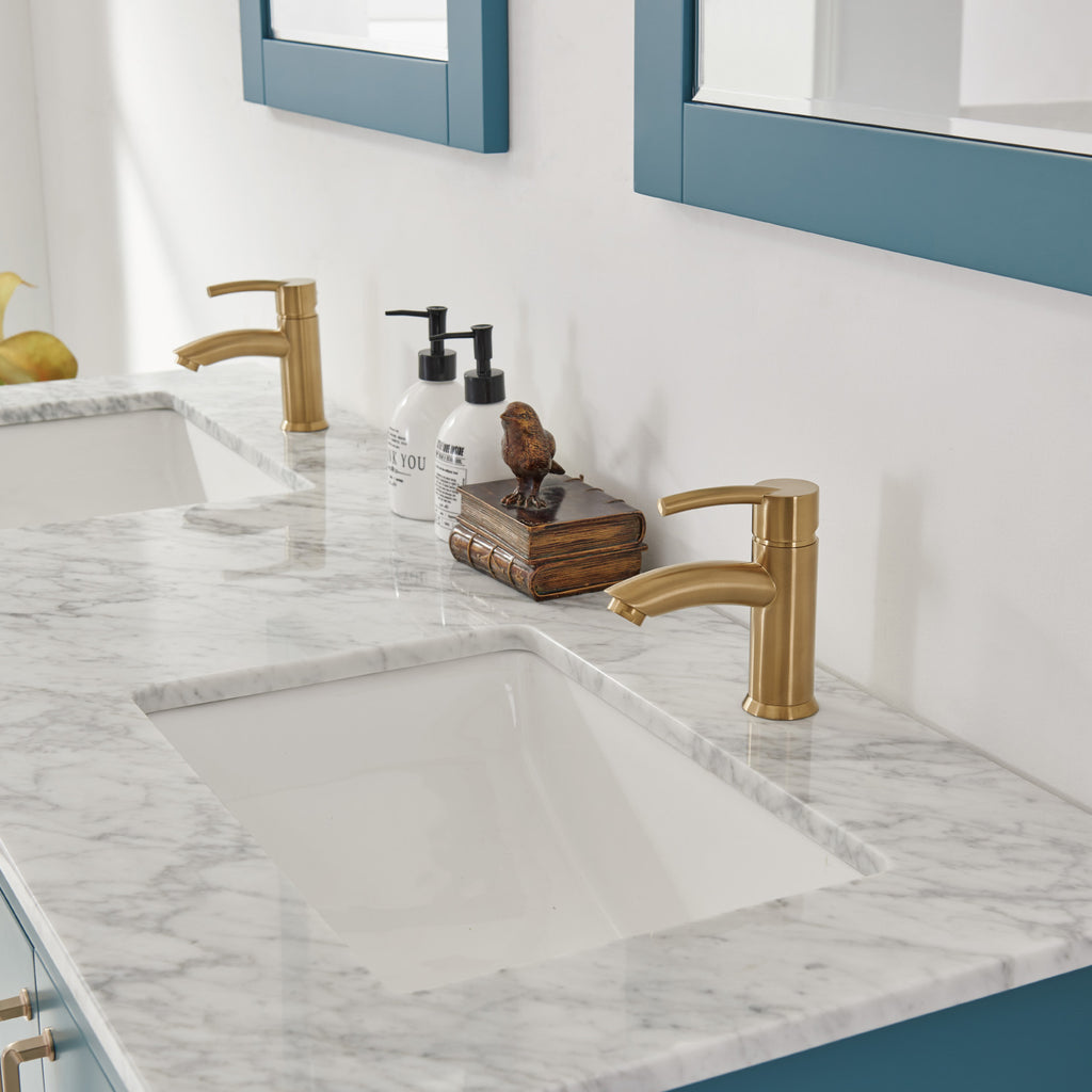 Sutton Double Bathroom Vanity Set in Gray and Carrara White Marble Countertop