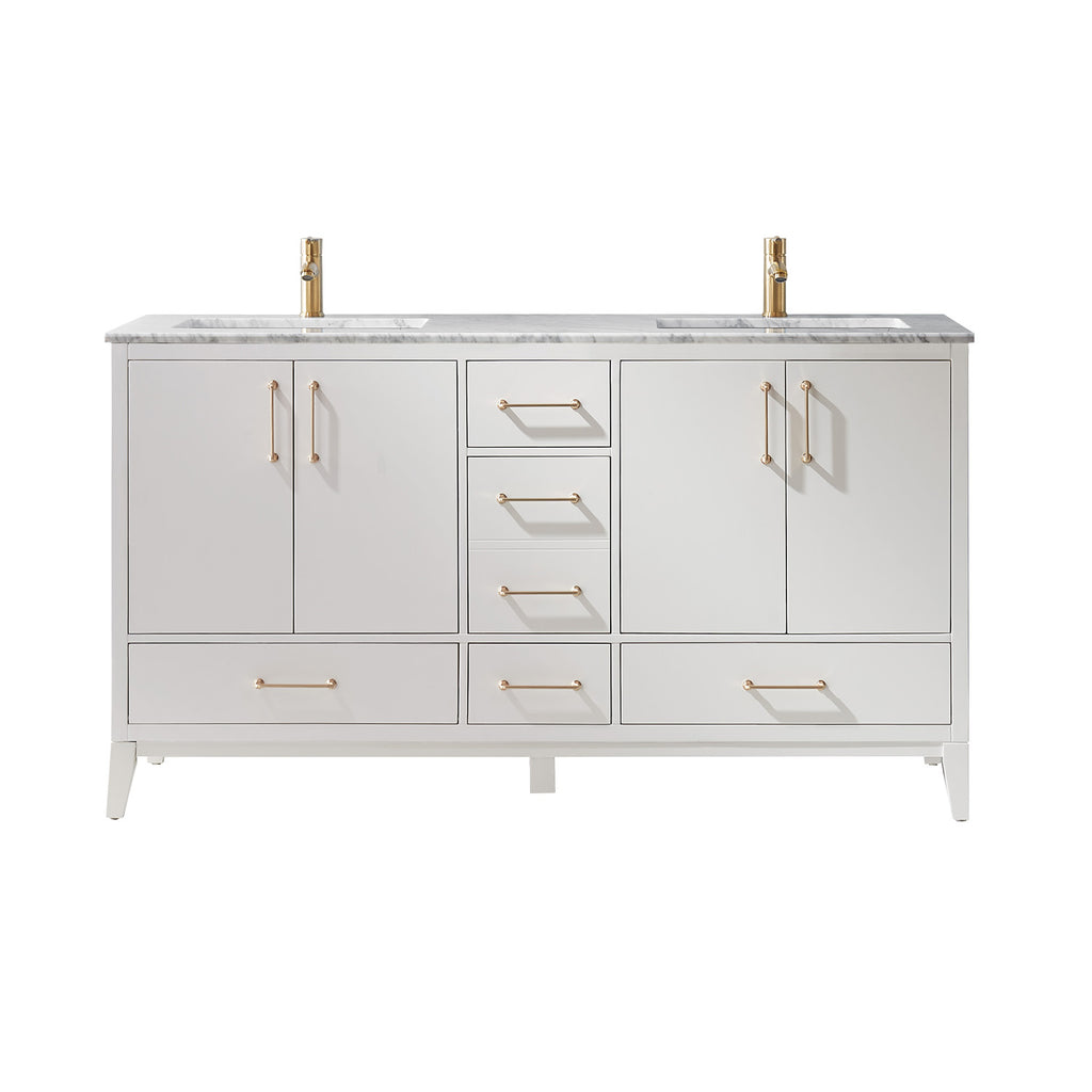 Sutton Double Bathroom Vanity Set in Gray and Carrara White Marble Countertop