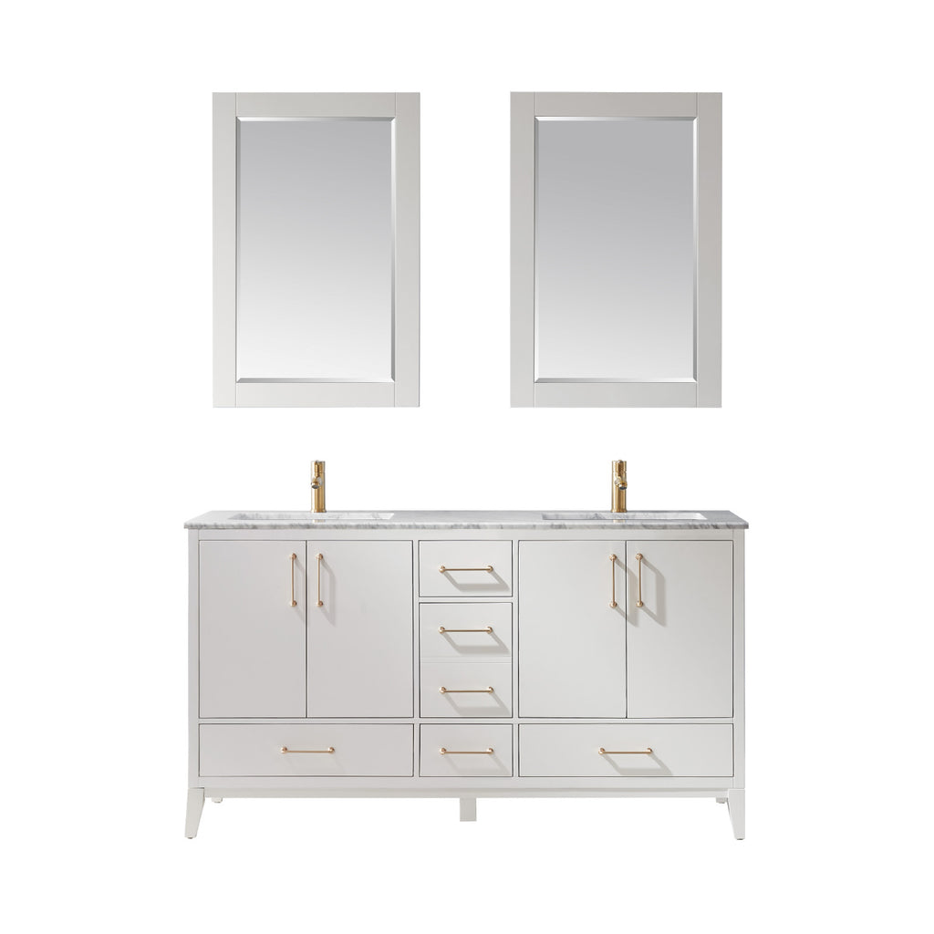 Sutton Double Bathroom Vanity Set in Gray and Carrara White Marble Countertop