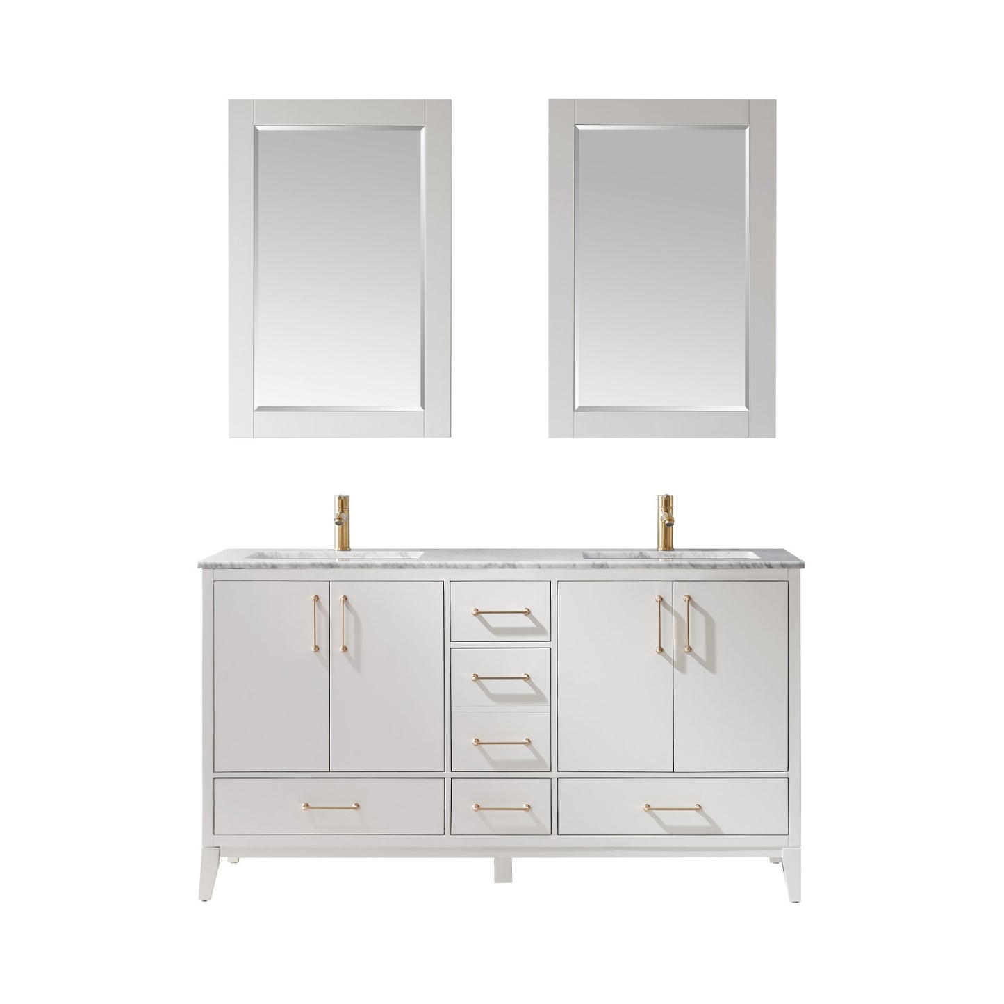 Sutton Double Bathroom Vanity Set in Gray and Carrara White Marble Countertop