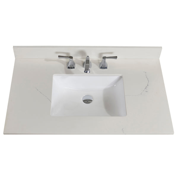 37 in. Stone effects Vanity Top in Milano White with White Sink
