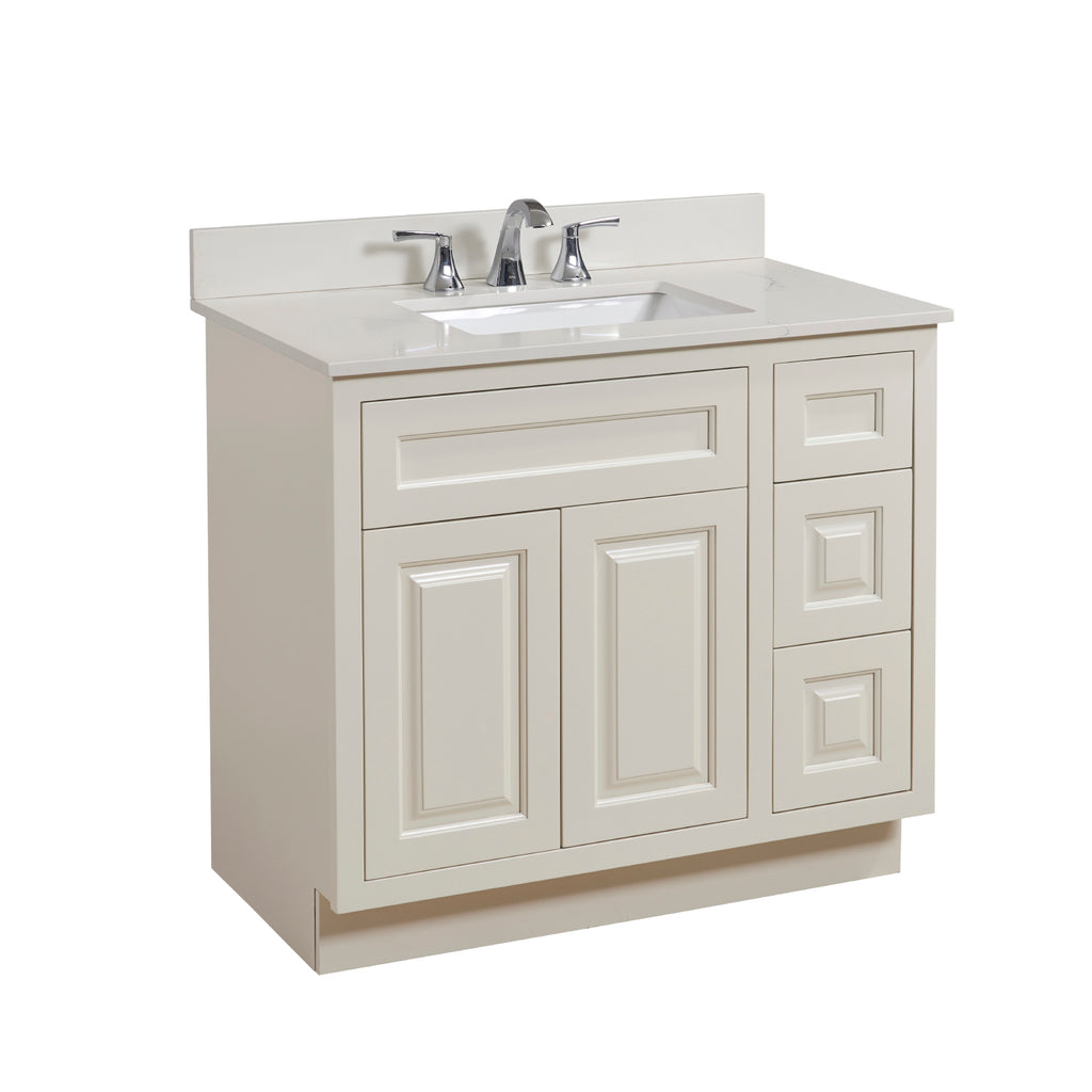 Stone effects Vanity Top in Milano White with White Sink