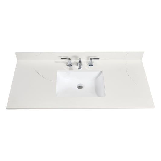 49 in. Stone effects Vanity Top in Milano White with White Sink