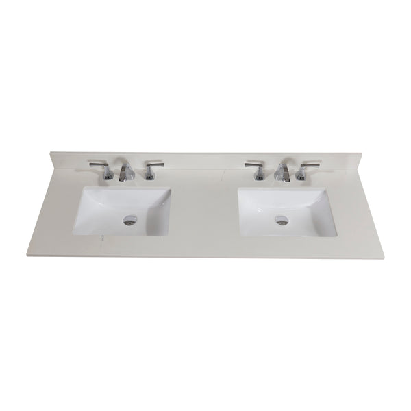 61 in. Stone effects Vanity Top in Milano White with White Sink
