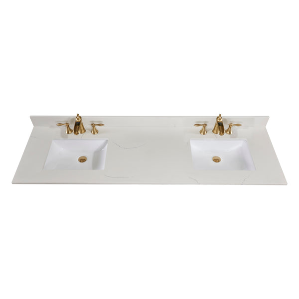 73 in. Stone effects Vanity Top in Milano White with White Sink