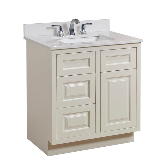 Stone effects Vanity Top in Jazz White with White Sink