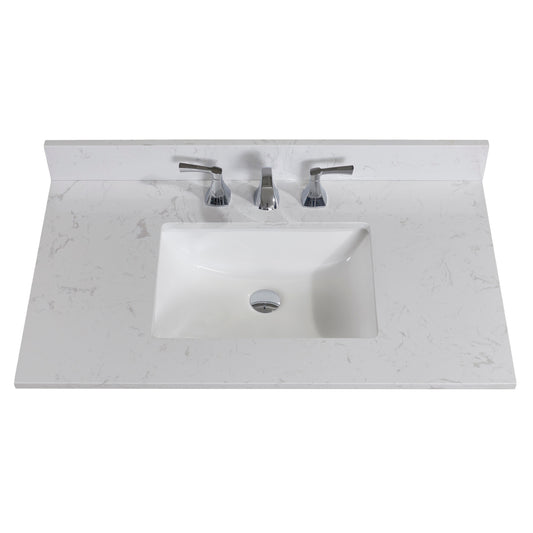 37 in. Stone effects Vanity Top in Jazz White with White Sink