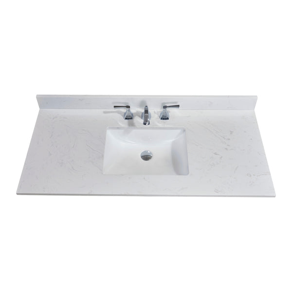 49 in. Stone effects Vanity Top in Jazz White with White Sink