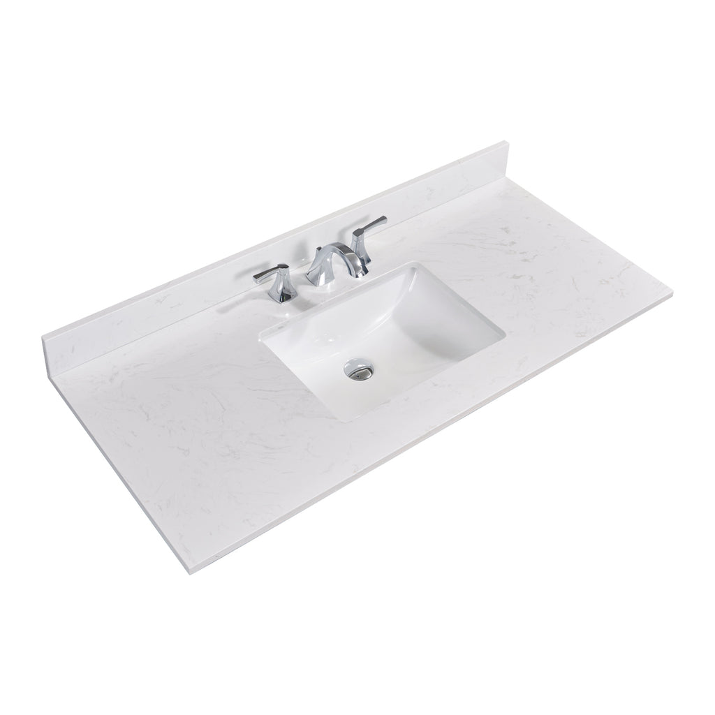 49 in. Stone effects Vanity Top in Jazz White with White Sink