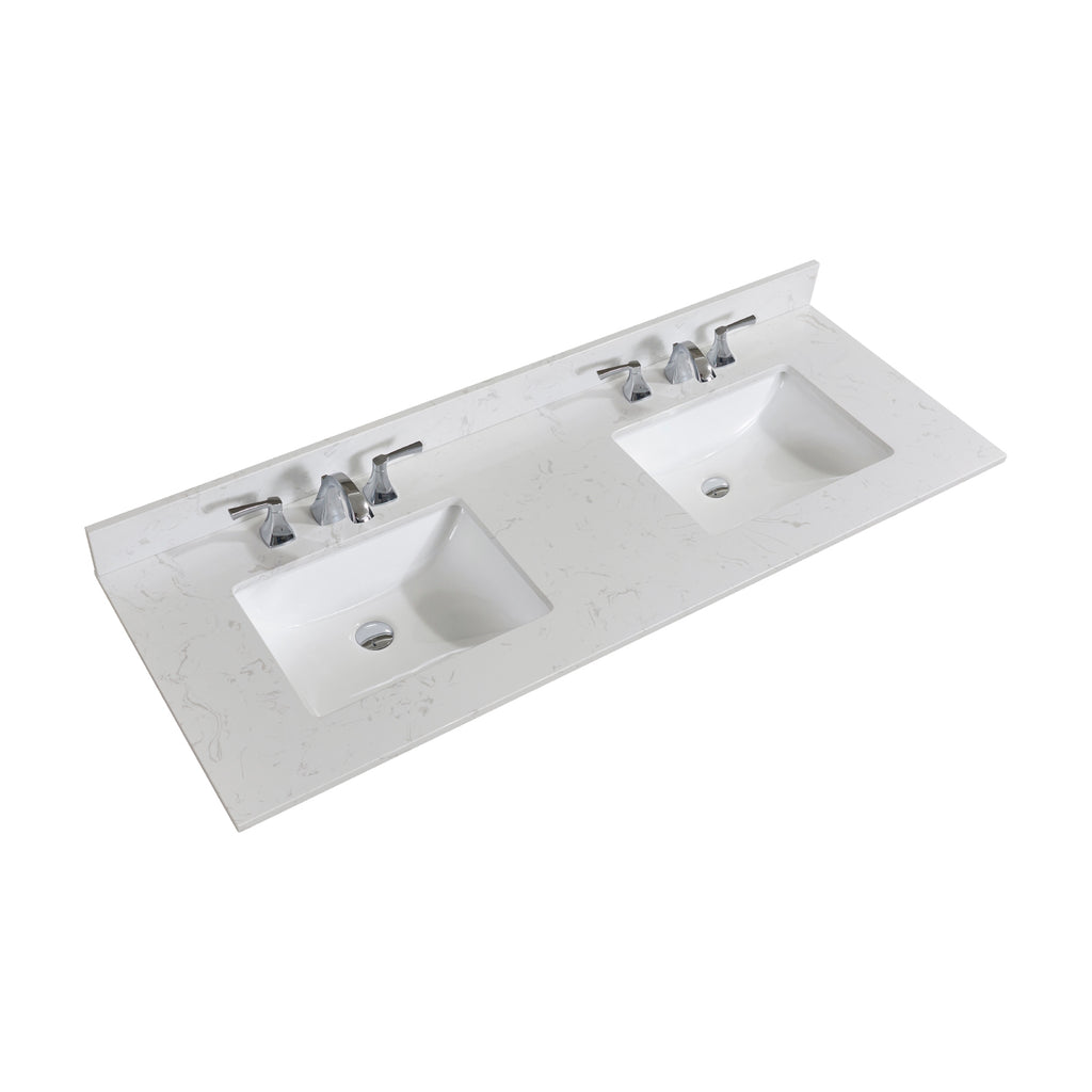 61 in. Stone effects Vanity Top in Jazz White with White Sink