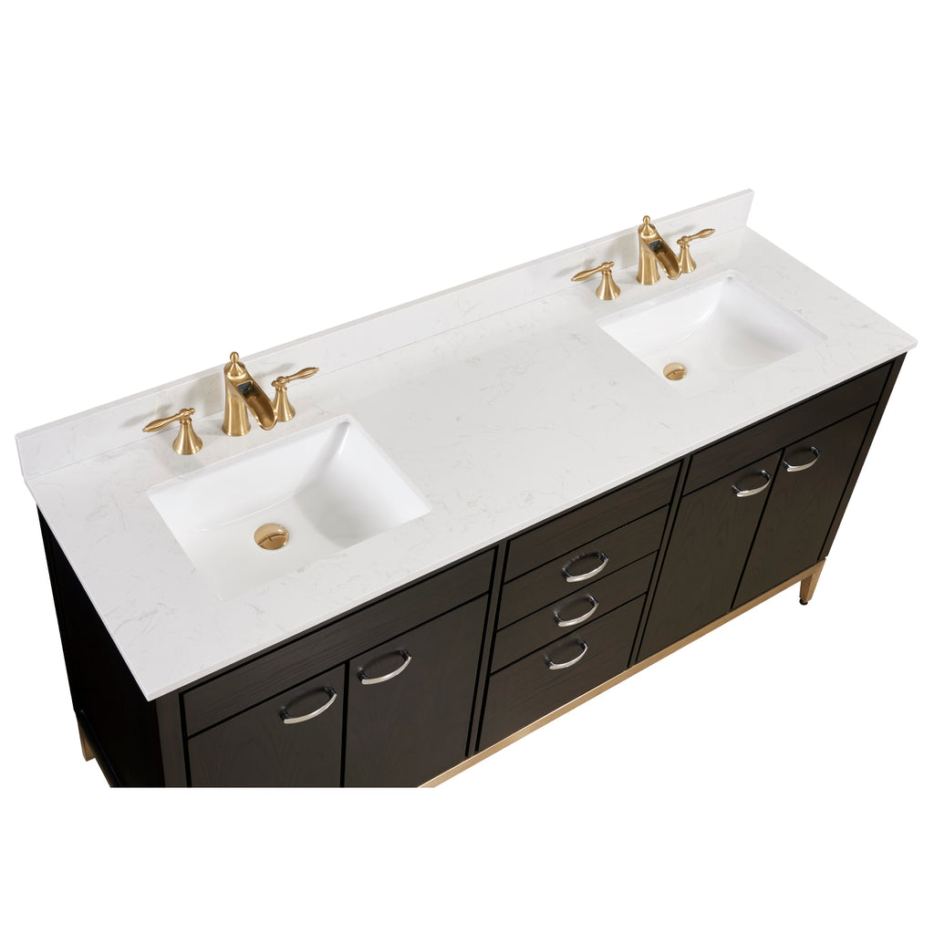 73 in. Stone effects Vanity Top in Jazz White with White Sink