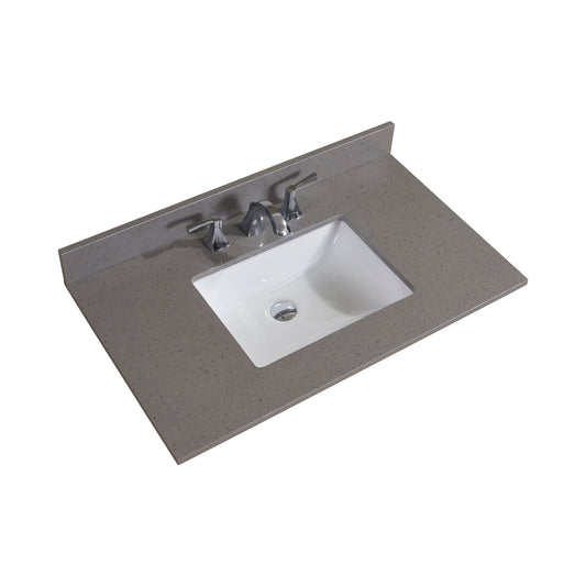 37 in. Mountain Gray/Polished Engineered Marble Bathroom Vanity Top with White Sink