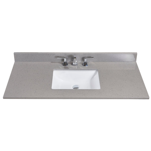 49 in. Mountain Gray/Polished Engineered Marble Bathroom Vanity Top with White Sink