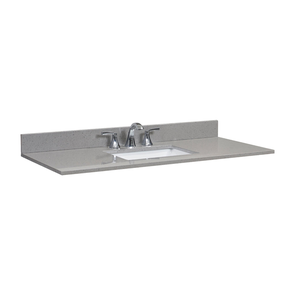 49 in. Mountain Gray/Polished Engineered Marble Bathroom Vanity Top with White Sink