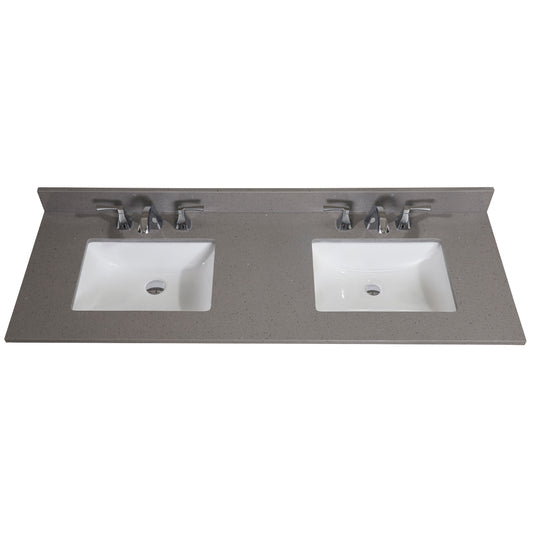 61 in. Mountain Gray/Polished Engineered Marble Bathroom Vanity Top with White Sink