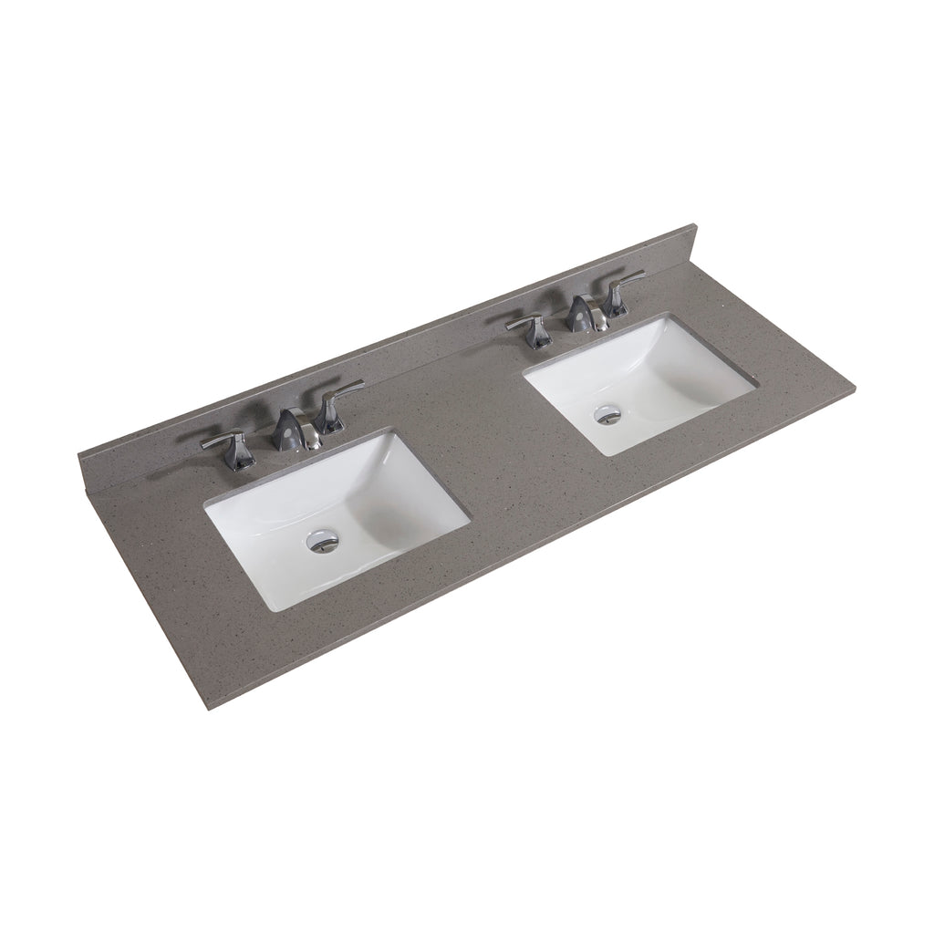 61 in. Mountain Gray/Polished Engineered Marble Bathroom Vanity Top with White Sink