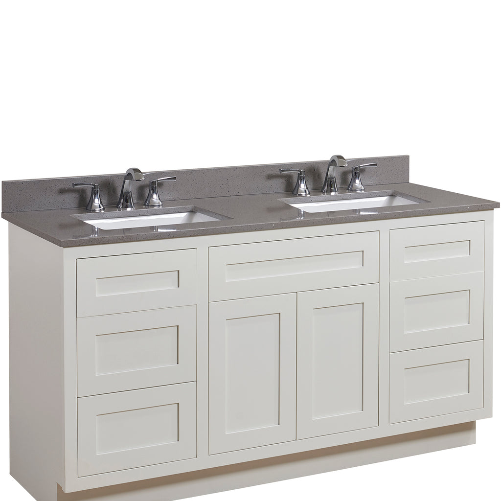 61 in. Mountain Gray/Polished Engineered Marble Bathroom Vanity Top with White Sink