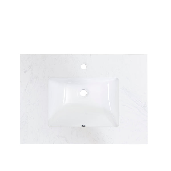 31 in. Stone effects Vanity Top in Aosta White with White Sink