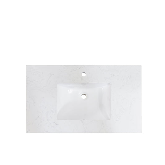 37 in. Stone effects Vanity Top in Aosta White with White Sink