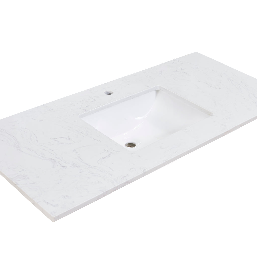 Stone effects Vanity Top in Aosta White with White Sink