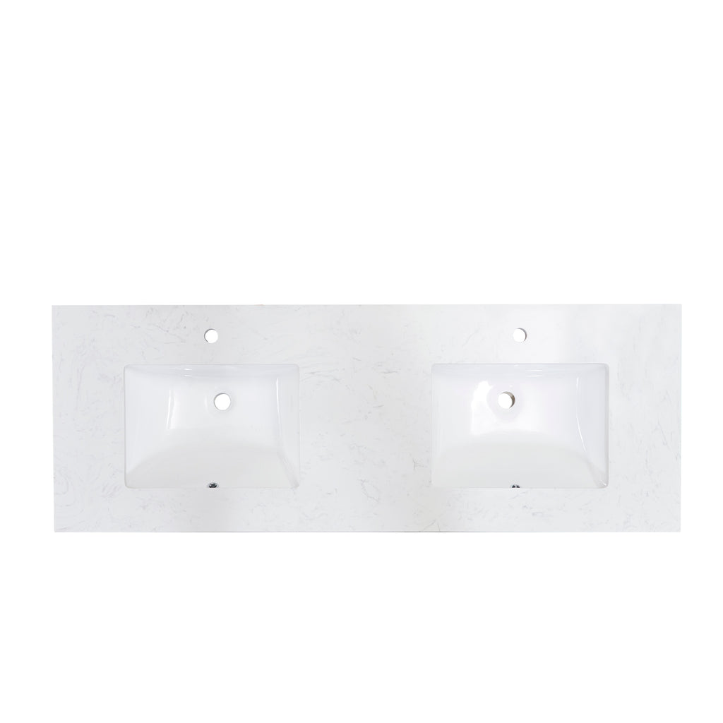 61 in. Stone effects Vanity Top in Aosta White with White Sink