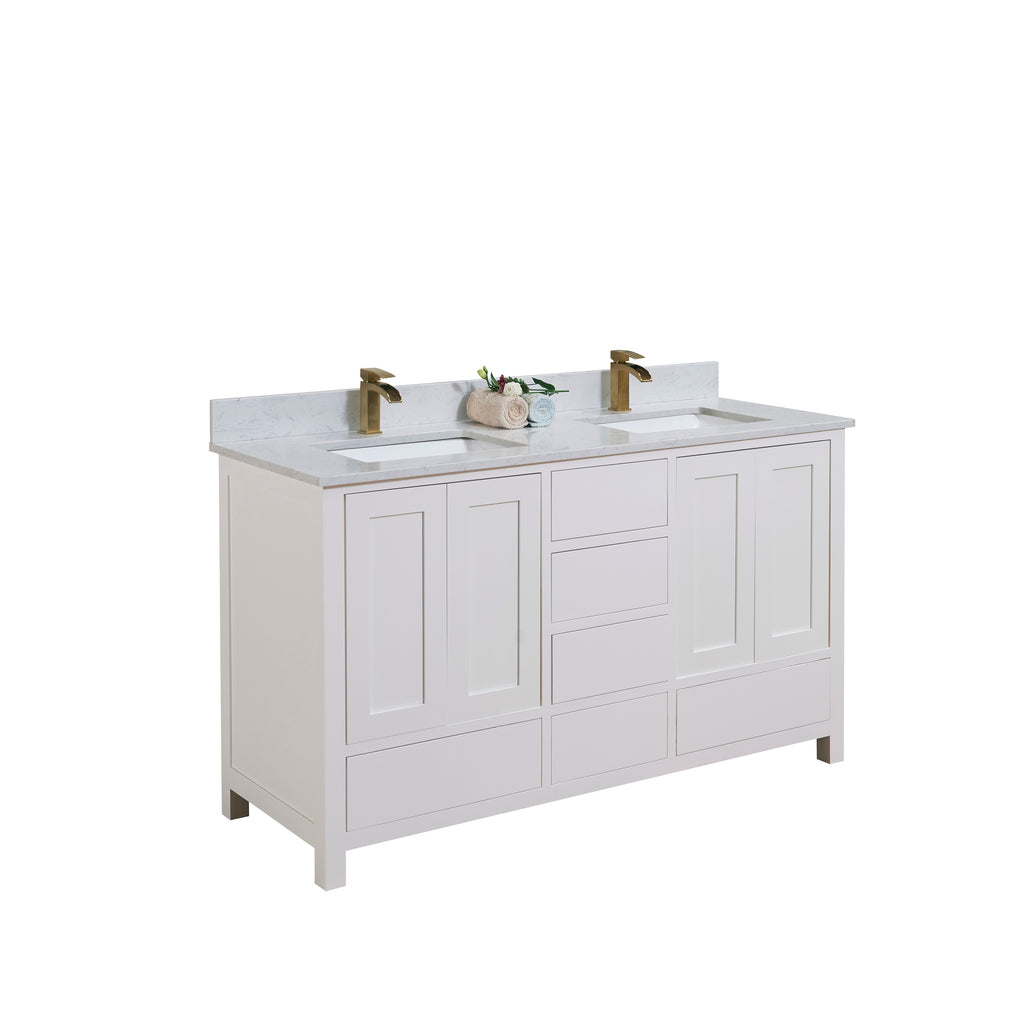 Stone effects Vanity Top in Aosta White with White Sink