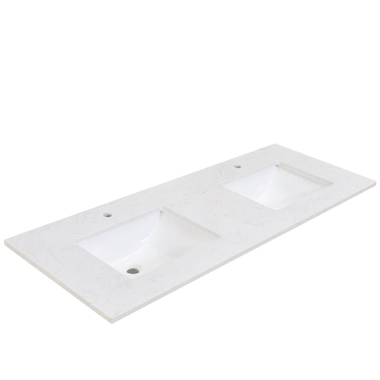 61 in. Stone effects Vanity Top in Aosta White with White Sink