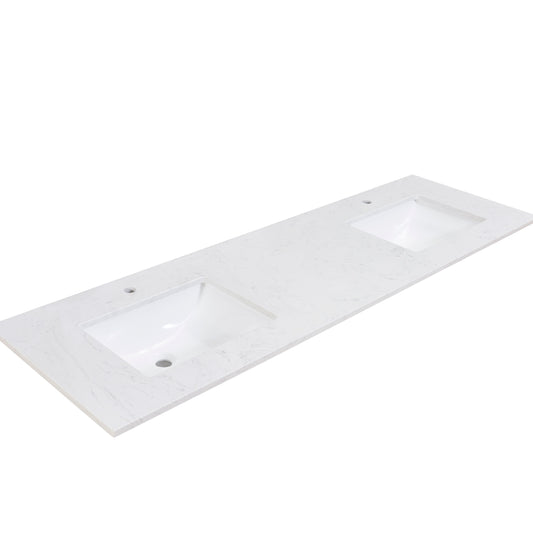 72 in. Stone effects Vanity Top in Aosta White with White Sink