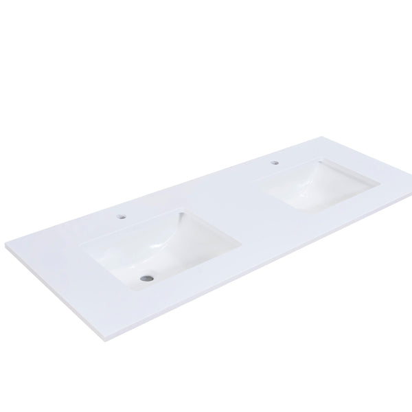 61 in. Stone effects Vanity Top in Snow White with White Sink