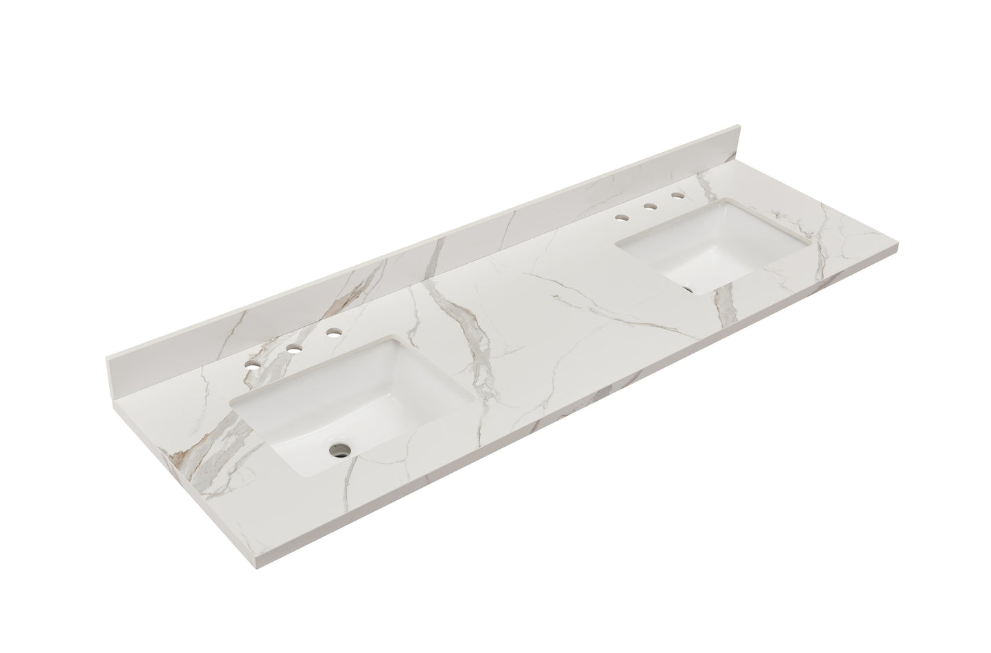 Stone effects Vanity Top in Calacatta White with White Sink