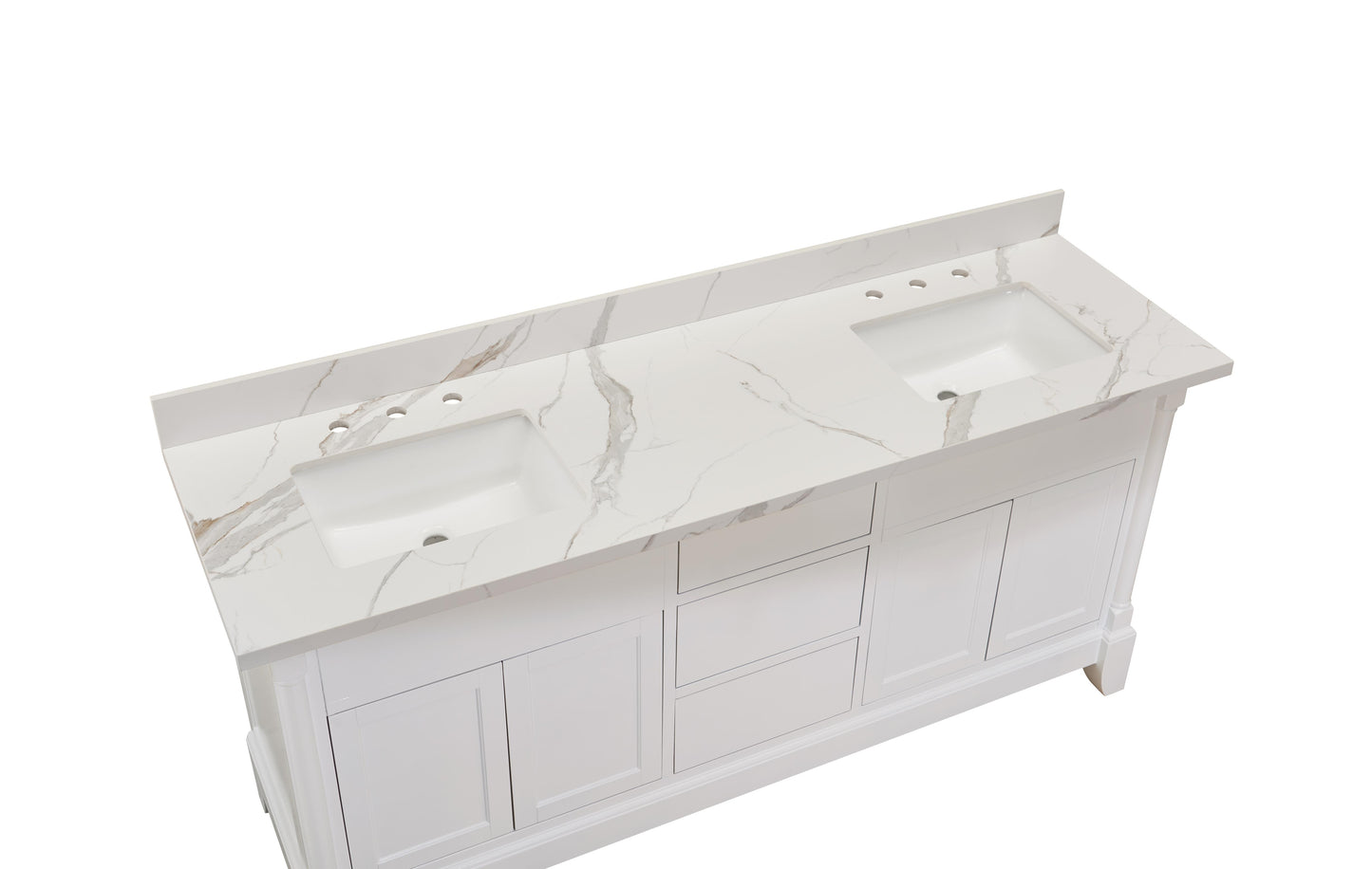 Stone effects Vanity Top in Calacatta White with White Sink