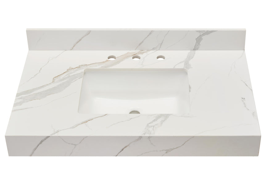 Stone effects Vanity Top in Calacatta White Apron with White Sink
