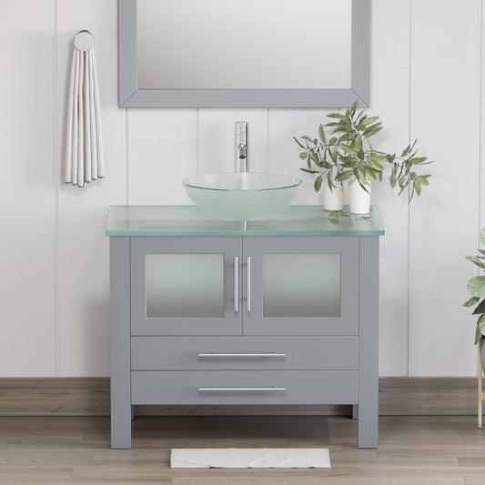 Complete 36" Gray Vanity Set with Polished Chrome Plumbing